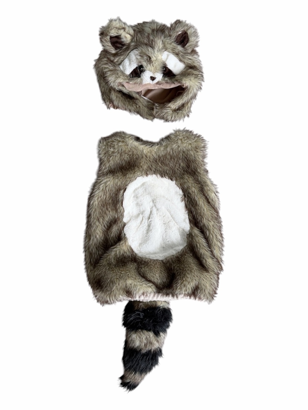 Pottery Barn Kids Faux Fur Raccoon  Halloween Costume Hood & Tail Set size 3T